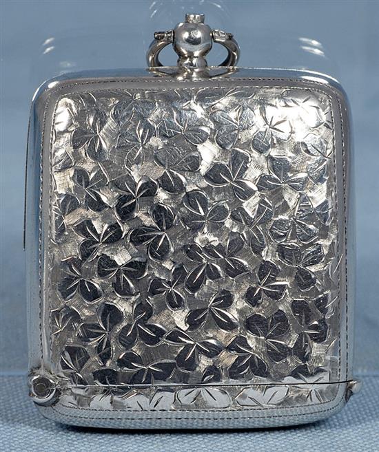 An Edwardian combination silver vesta case/sovereign case and stamp box, Length 3”/69mm to ring Width 2”/53mm, Weight 2.4oz/68 grms